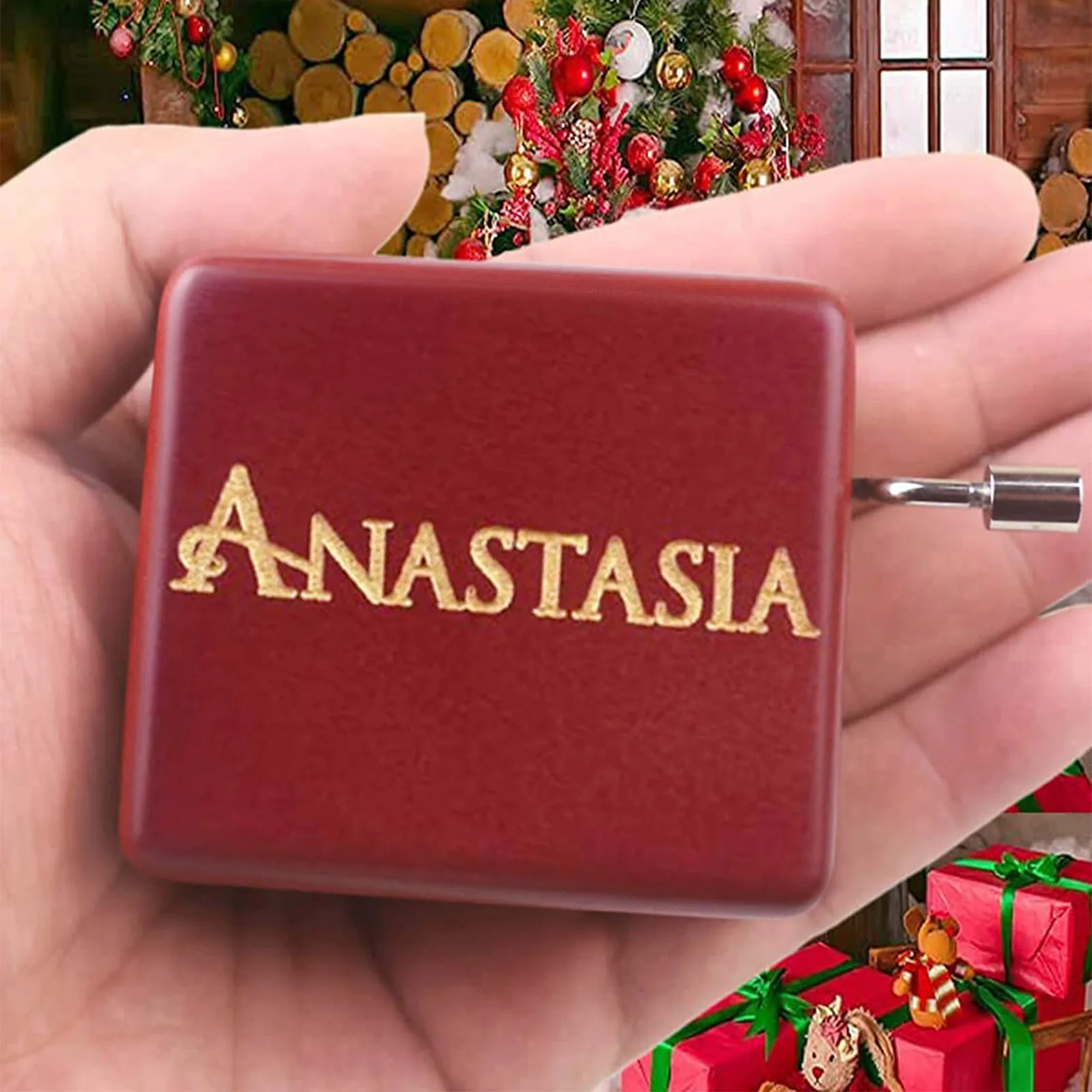 SOFTALK Anastasia-Once Upon a December Wine Red Hand operated Solid Wood Music Box Birthday, Christmas, Valentine's Day Gift