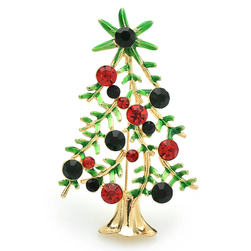 Wuli&baby Christmas Tree Brooches Women Unisex Enamel Rhinestone Plants Party Office Brooch Pins Gifts