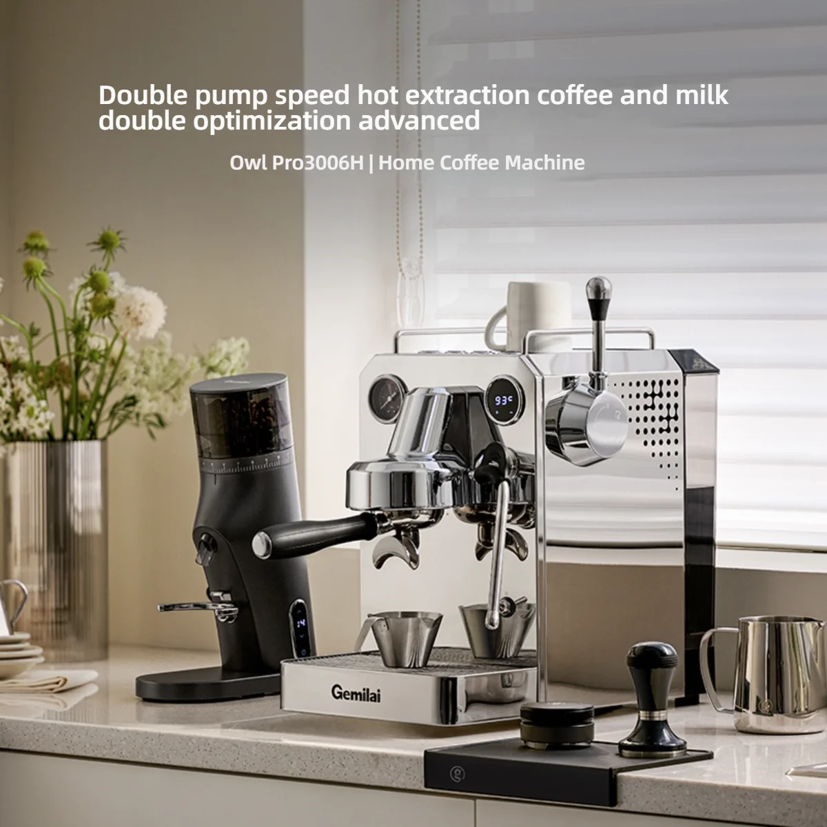 Gemilai Owl Pro3006H Small Household Semi-automatic Coffee Machine Freshly Ground Italian Espresso Machine 220V