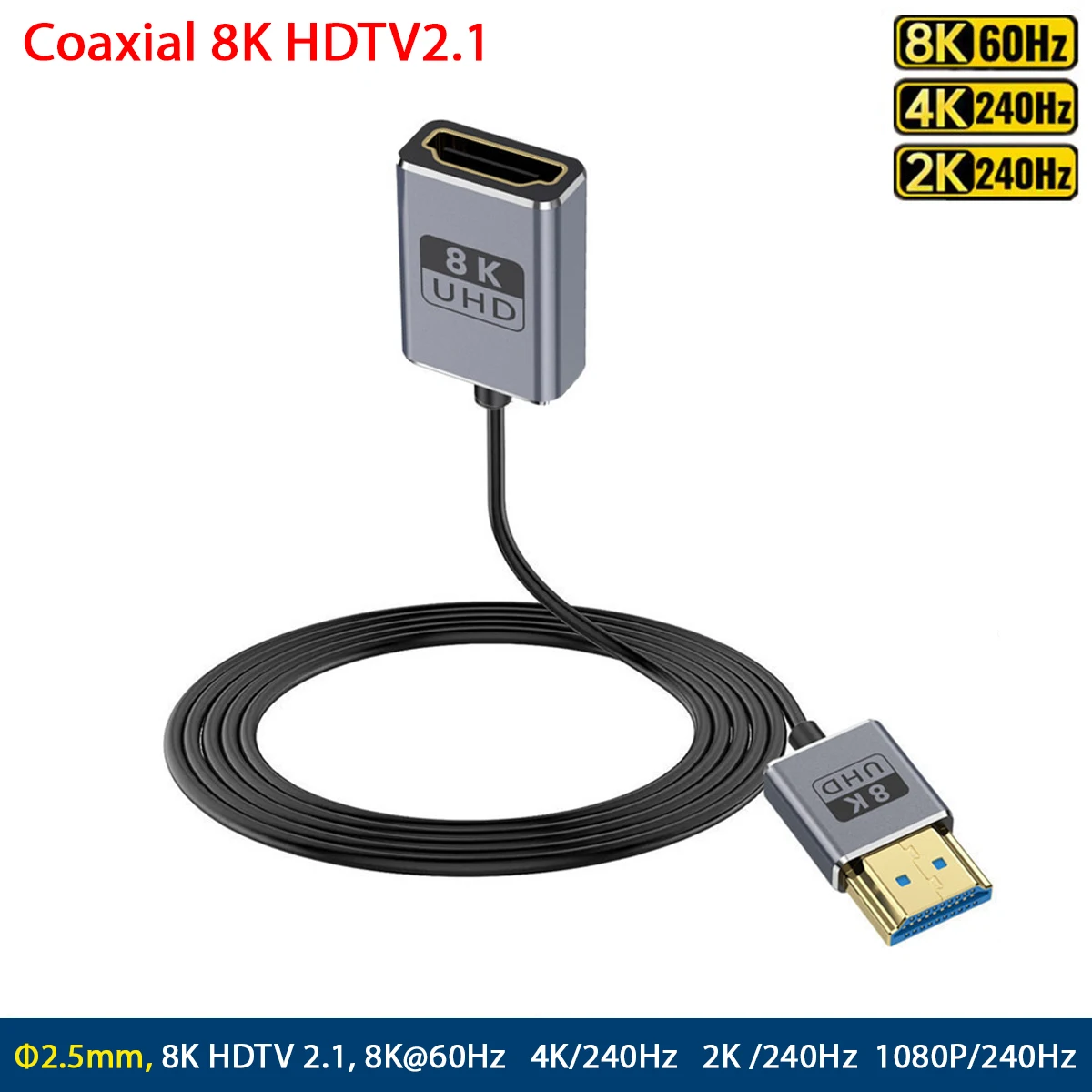 

High Definition Coaxial 8K HDTV2.1 Male to Female Extension Cable 8k60hz 4k240hz Camera Computer Connection Extension Cable