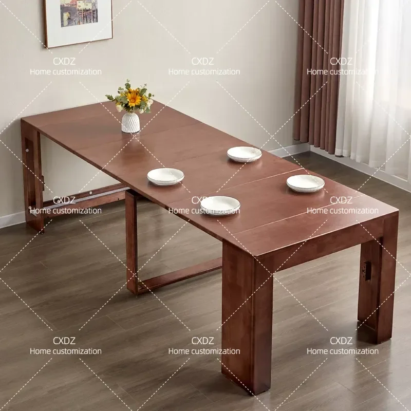 Old Silver Solid Wood Retractable Dining Table Simple Small Apartment Invisible Nordic Log Household Foldable Rectangular