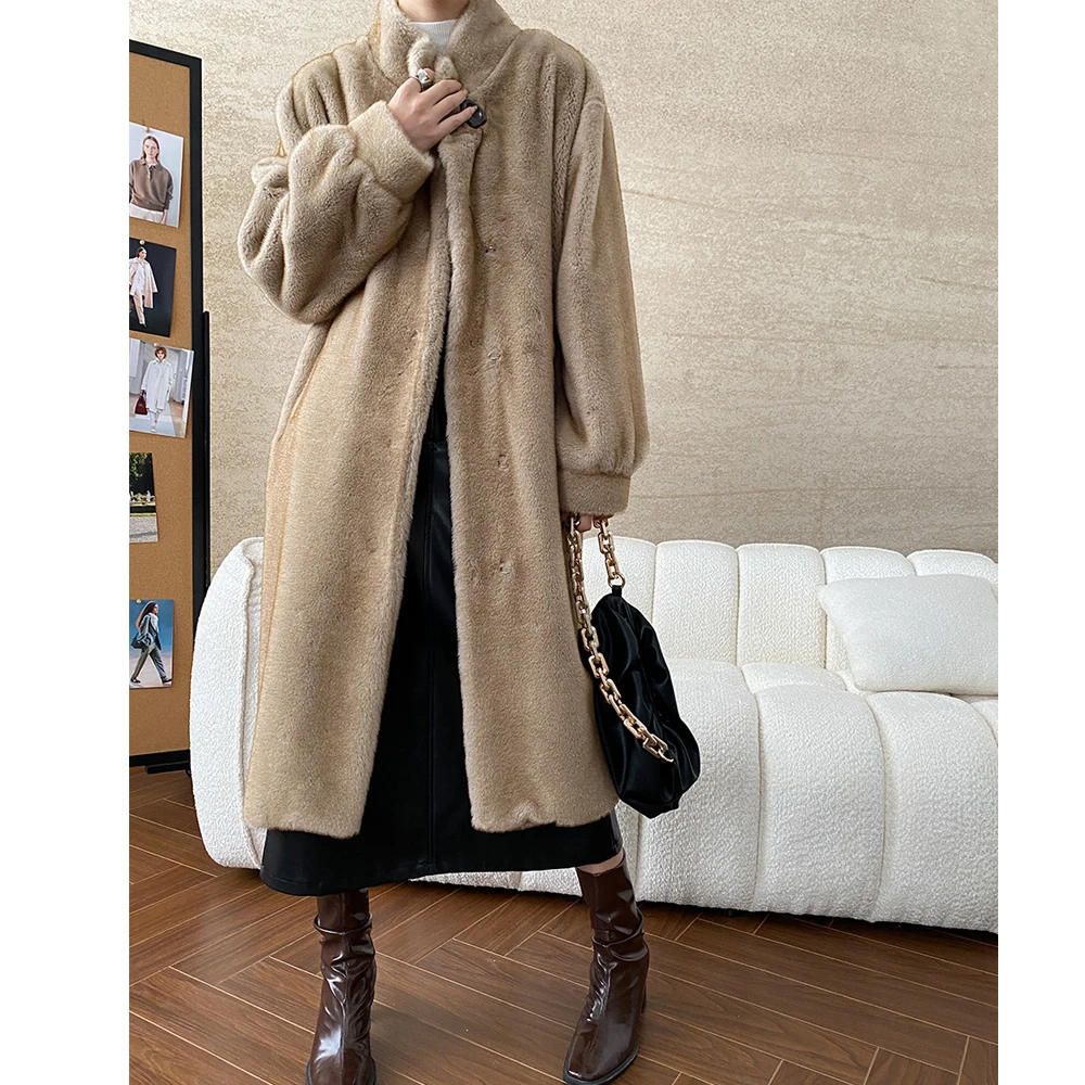 

2024 New Women Warm Faux Fur Coat Thick Women Long Coat Stand Collar Tops For Women Casaco Feminino