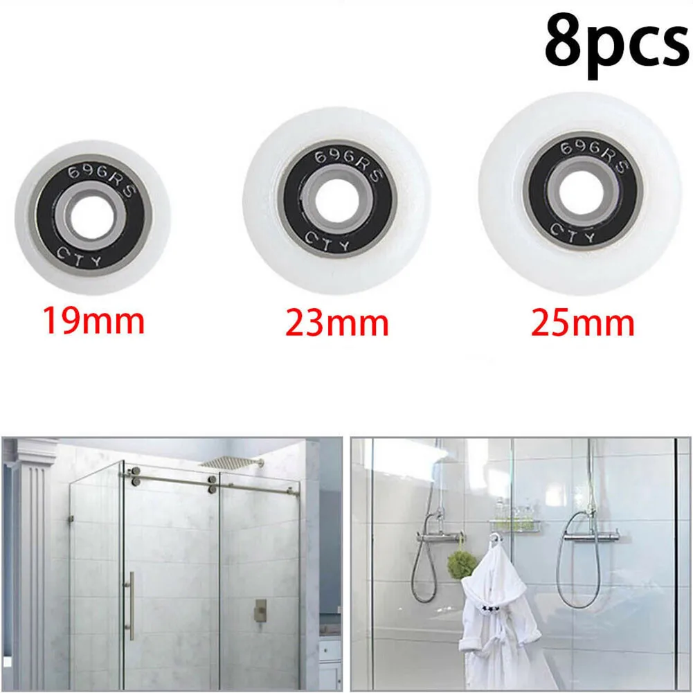 8 pièces ensemble porte de douche rouleau poulie 19/23/25mm roulettes diamètre cabines poulie coulissante en acier inoxydable porte matériel