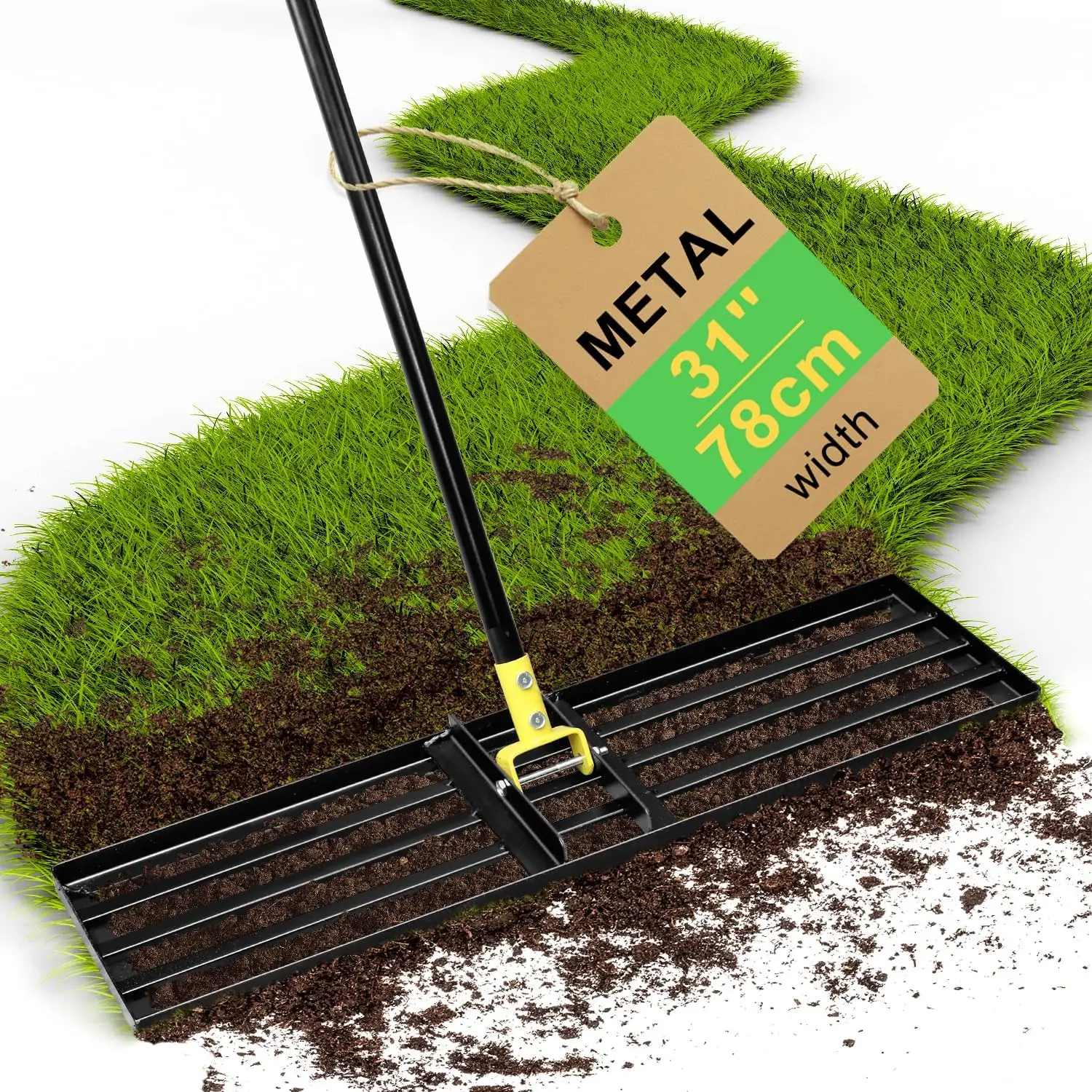 

31'' Lawn Leveling Rake with 72'' Ergonomic Handle, Heavy-Duty Soil Leveler for Grass and Yard Maintenance
