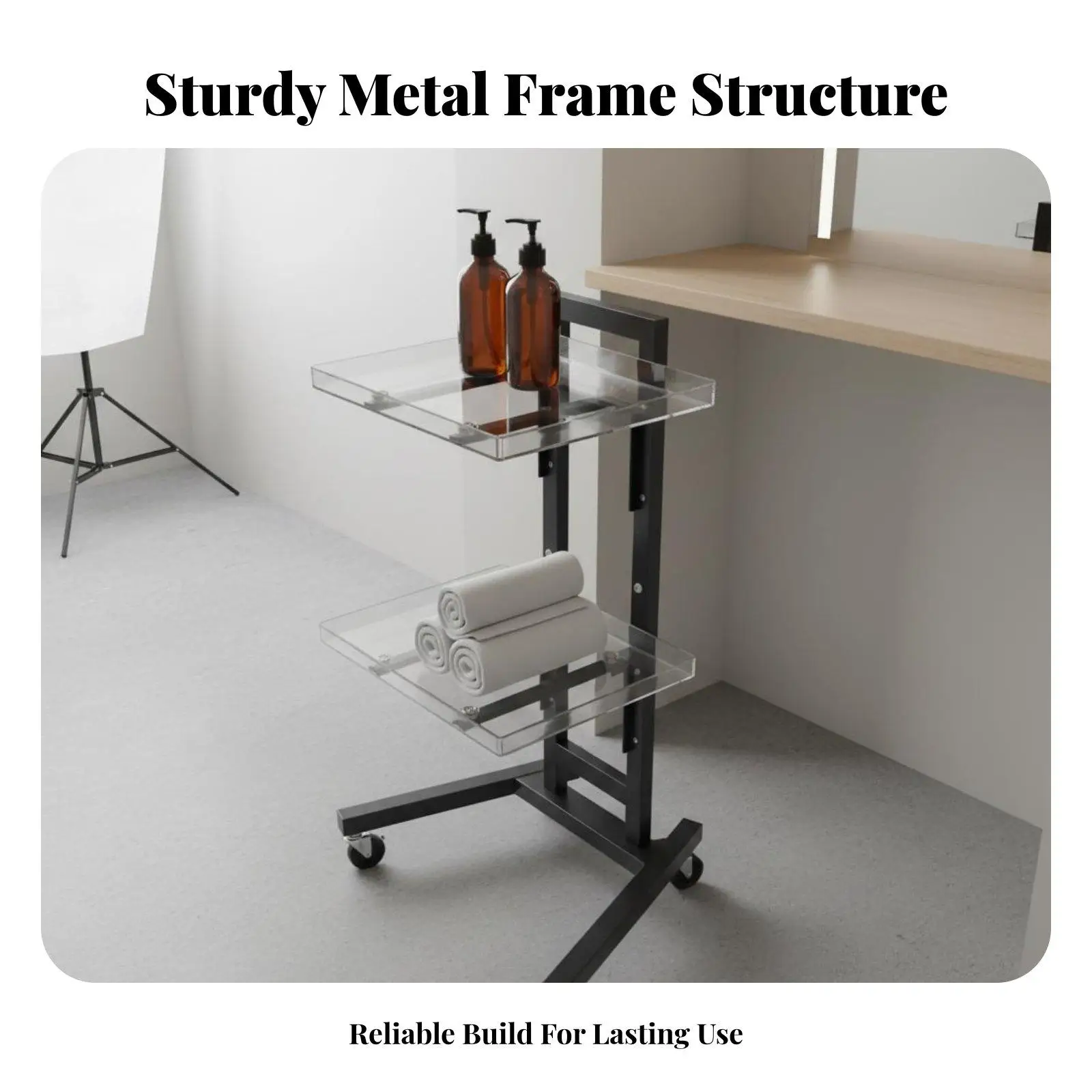 Folding Steel Service Cart Mobile Tool Trolley with Caster Wheels for Salon Spa Beauty Professionals