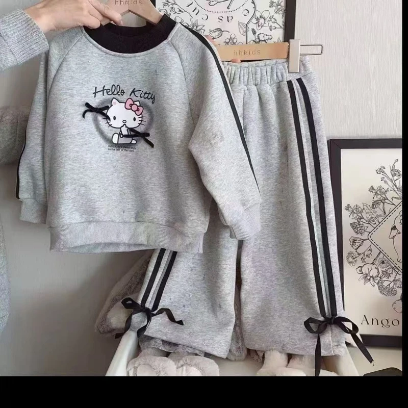 طفلة الملابس مجموعة الخريف طفل مرحبا كيتي بلوزات البلوز القوس بلوزات وسراويل مخططة 2 قطعة دعوى الأطفال رياضية وتتسابق