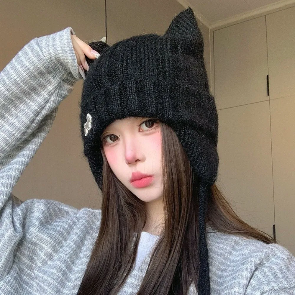 Polyester Fleece Lined Beanie 56cm To 58cm Ear Protection Warm Winter Hat Large Head Circumference Thick Knit Hat Outdoor Wear