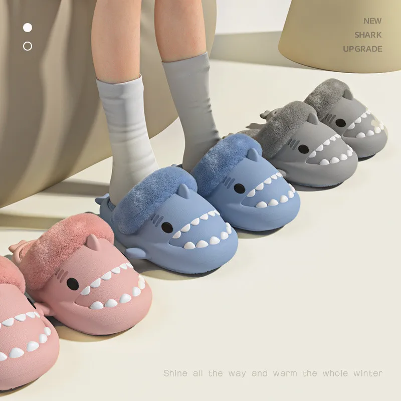 Man Women Shark Slippers Detachable Cotton Home Slippers Winter Boys Girls Baby Parent-child Indoor Waterproof Household Slipper