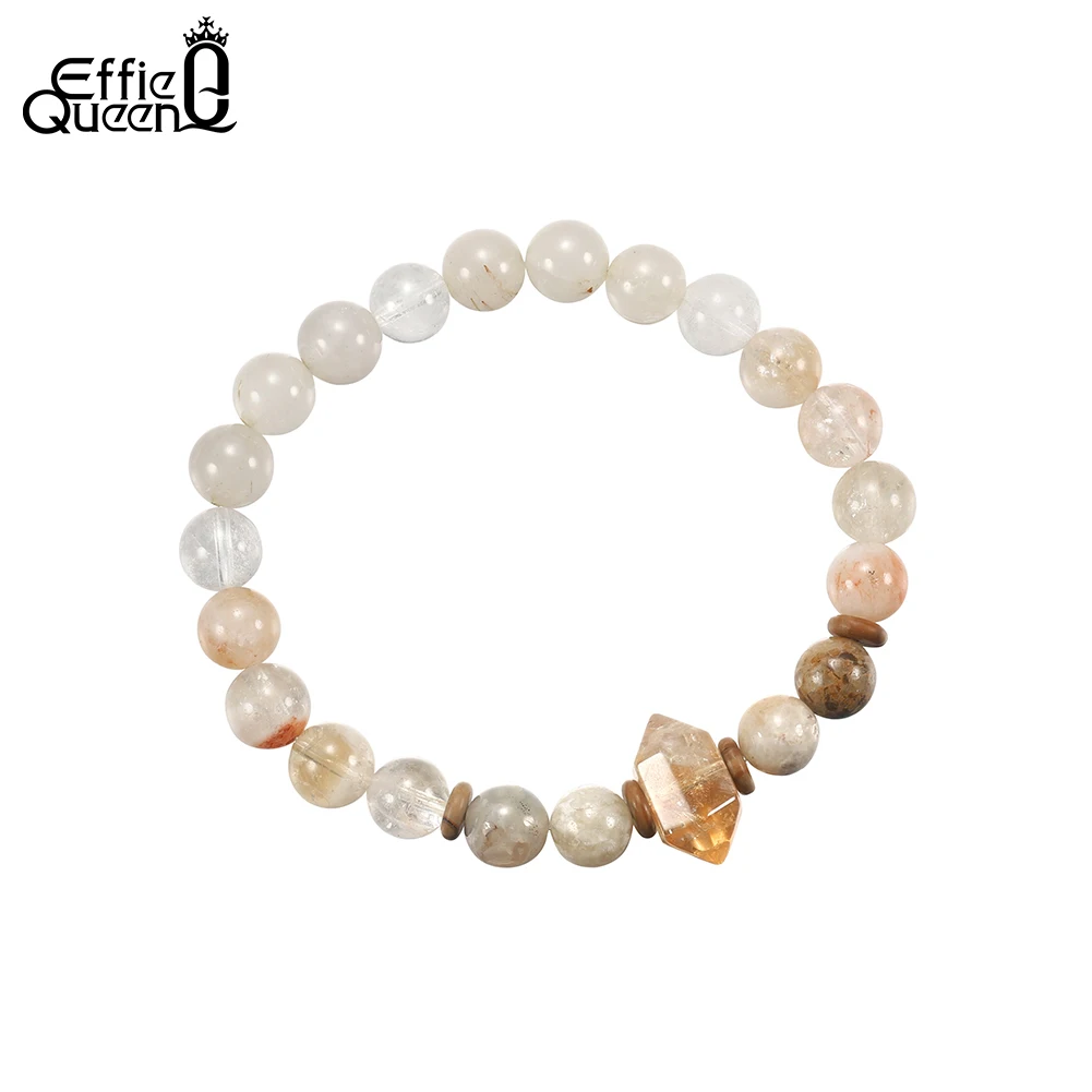 EFFIE QUEEN Natural Stone Bead Bracelet White Phantom Yellow Opal Boho Beach Summer for Women Crystal Jewelry Adjustable GMB89 2