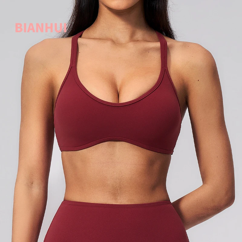 Summer Women Shockproof Sports Bra V Cross Neck Beauty Back Outerwear Pilates Yoga Workout Top Seamless Summer High Push Up Top