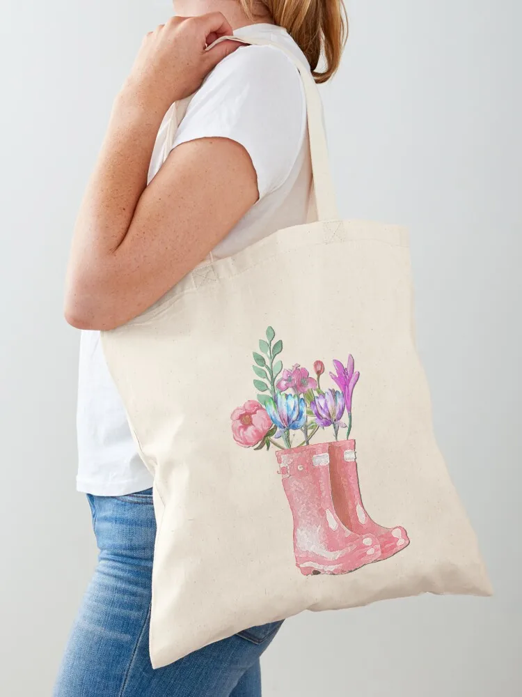 

Adorable Pink Wellies and Flowers Watercolor Tote Bag tote bag custom Women's tote bag sacs de shopping reusable shopping bags