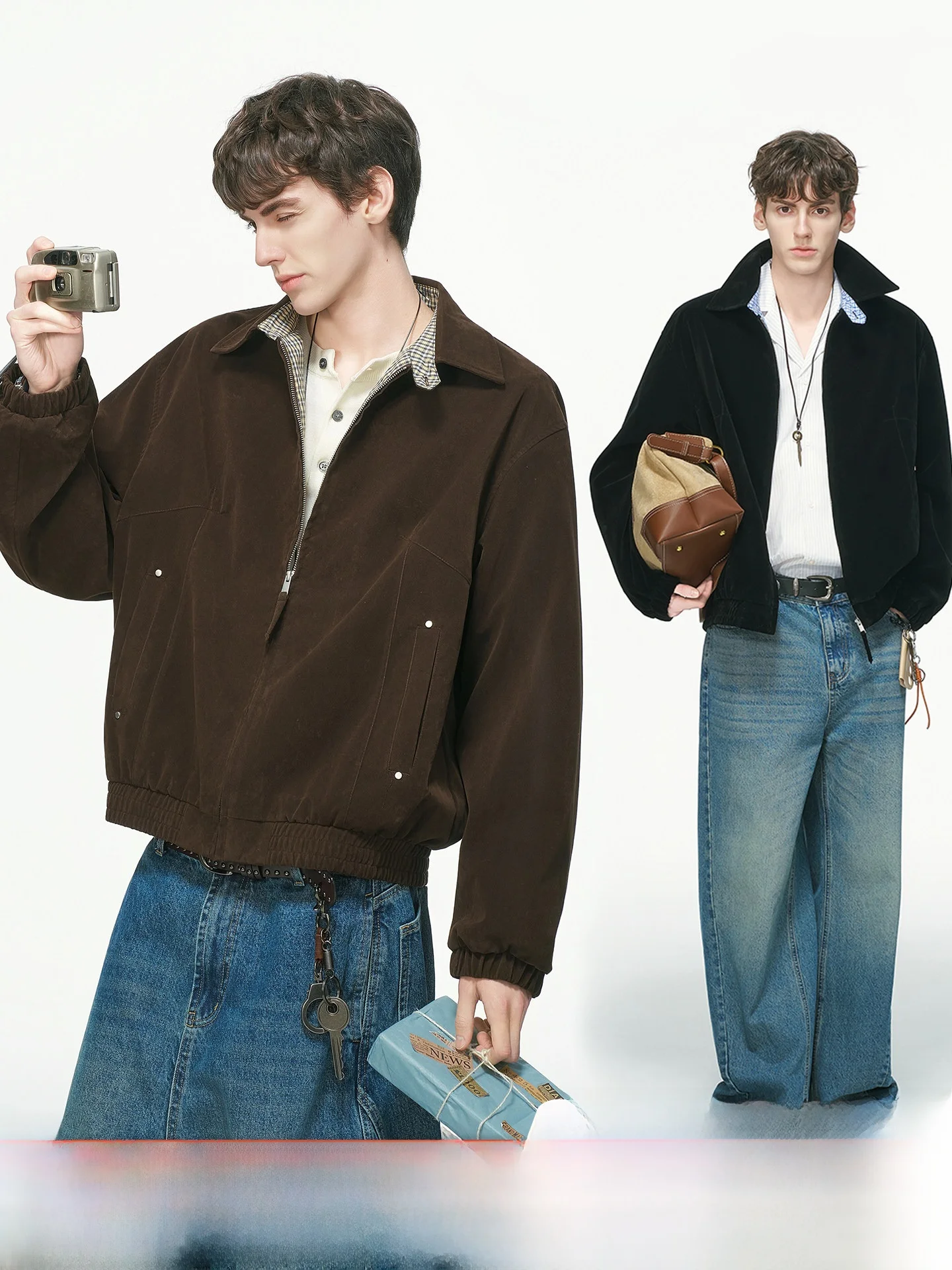 

Dr Made American Sle Plaid Splicing ort Jaet Men's CleanFit Autumn Outerwear Faux Suede Youth Casual Faion