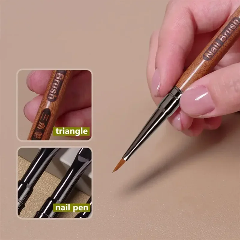 Ronde houten handvat driehoekige bloemblaadje nagelborstel acryl nail art voering borstel strepen raster bloem schilderij tekening pen manicure 2026