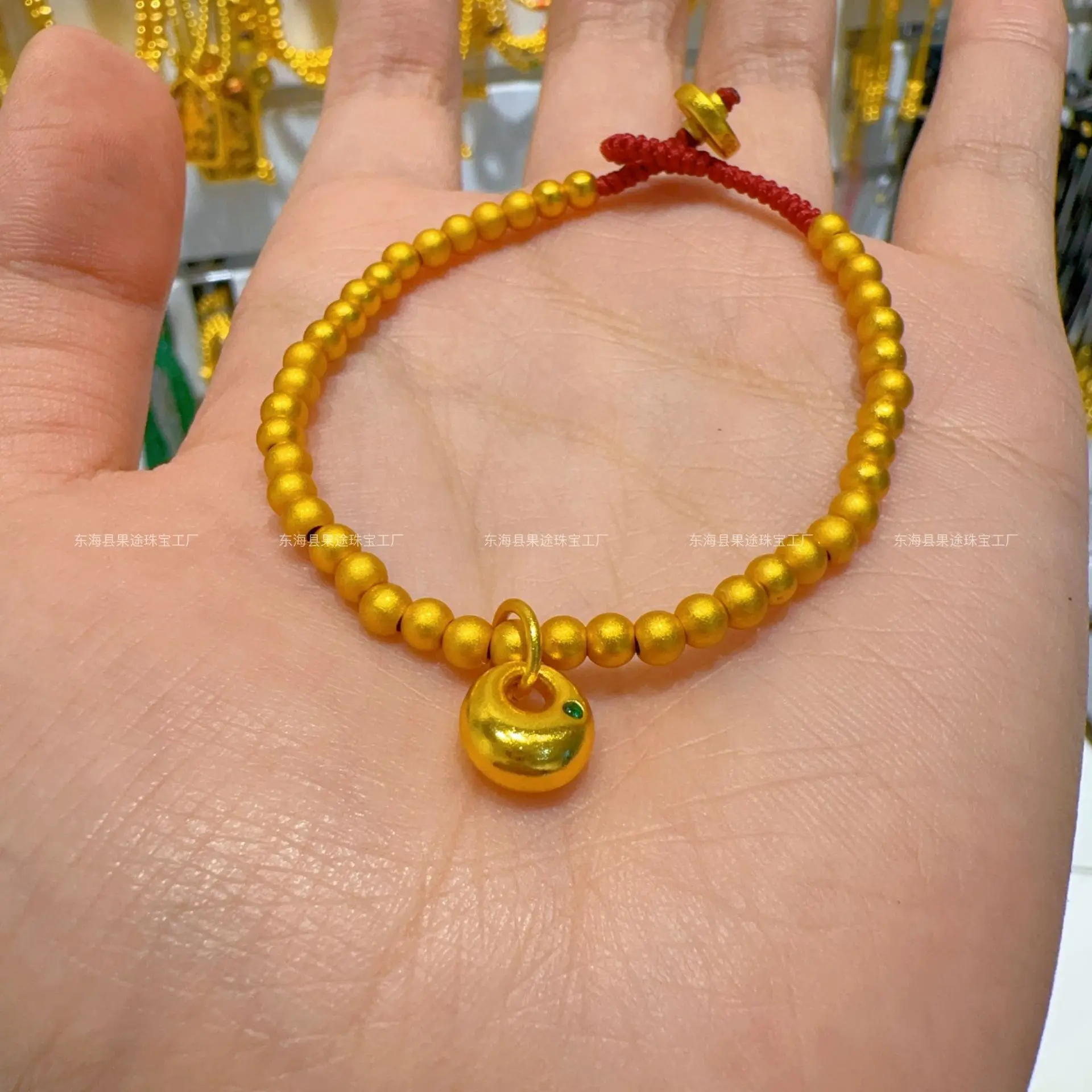 

Plated With Real Gold Preservation Ancient Sand Gold Frosted Round Beads Small Chubby Lucky Lock Bag Bracelet Solid Girls Gift