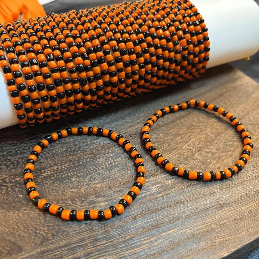 1/5/10/20/50/100pcs s/s/s Retro Halloween Black And Orange Color-Matched Bead Bracelet Set, Suitable for Halloween Outfits, Amus