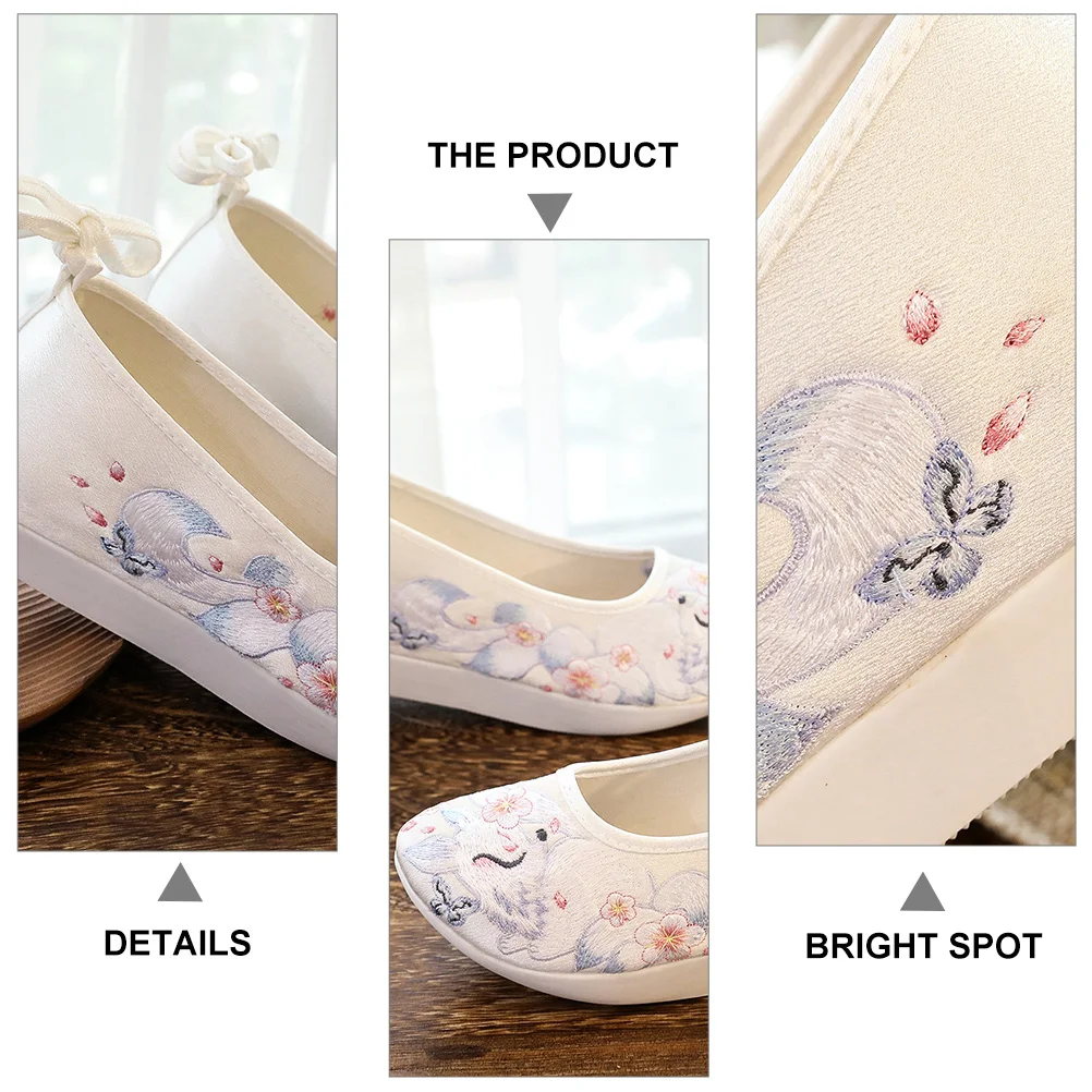 

1 Pair Women'S Hanfu Embroidered Cloth Shoes Anti-Slip Sole Ancient Style Dance Performance Ethnic Shoes For Girls Costume