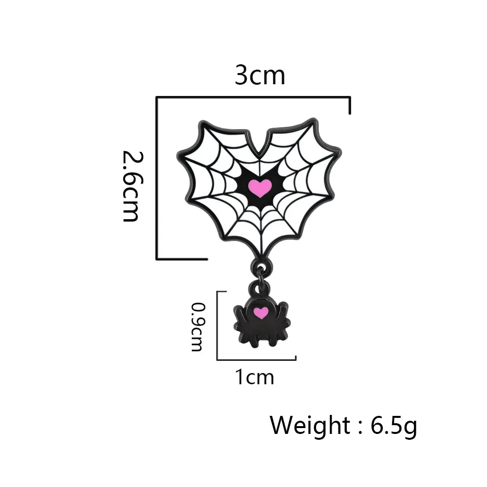 Goth-Herz-Spinnennetz-Brosche, rosa Herz-Metallabzeichen, hängende Spinnen-Emaille-Pin, Y2K-Punk-Schmuck, Halloween-Geschenk – Detail 2