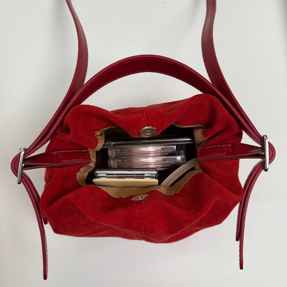 

Women Faux Suede Crossbody Bag W/ Adjustable Strap Drawstring Top Handle Bag Shoulder Handbags for Travel Work