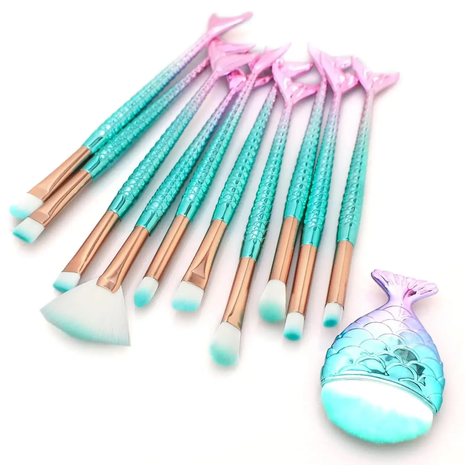 10/11-Piece Mermaid Makeup Brush Set – Creative & Cute Cosmetic Kit for Girls, Perfect Birthday Gift