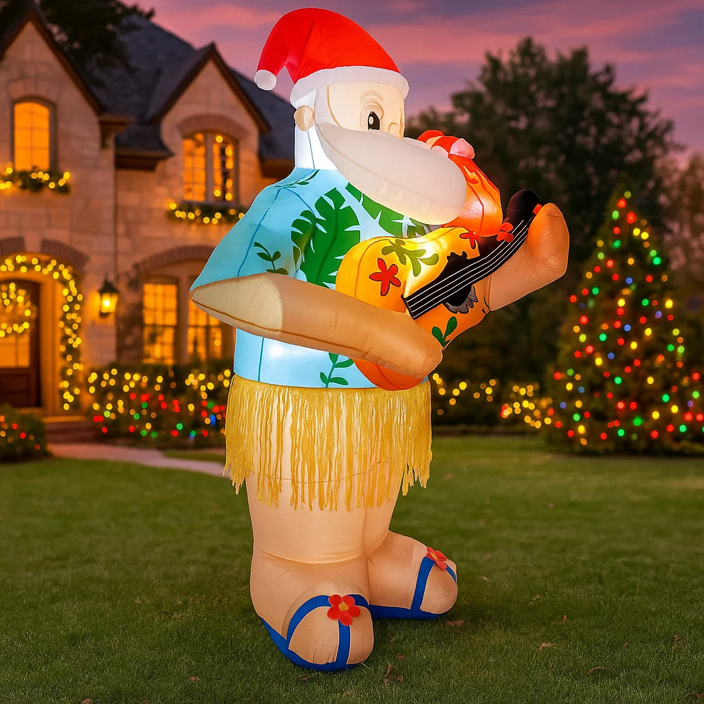1,8 M/5,9 pies inflable Santa Claus luces de guitarra hawaiana LED decoraciones para el hogar juguetes patio suministros de Navidad adornos para fiestas navideñas