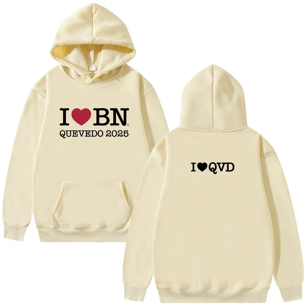 I Love Bn Quevedo 2025 Hoodie Men Women Hip Hop Fashion Pop Music Sweatshirt Men's Vintage Casual Fleece Cotton Pullover Hoodies