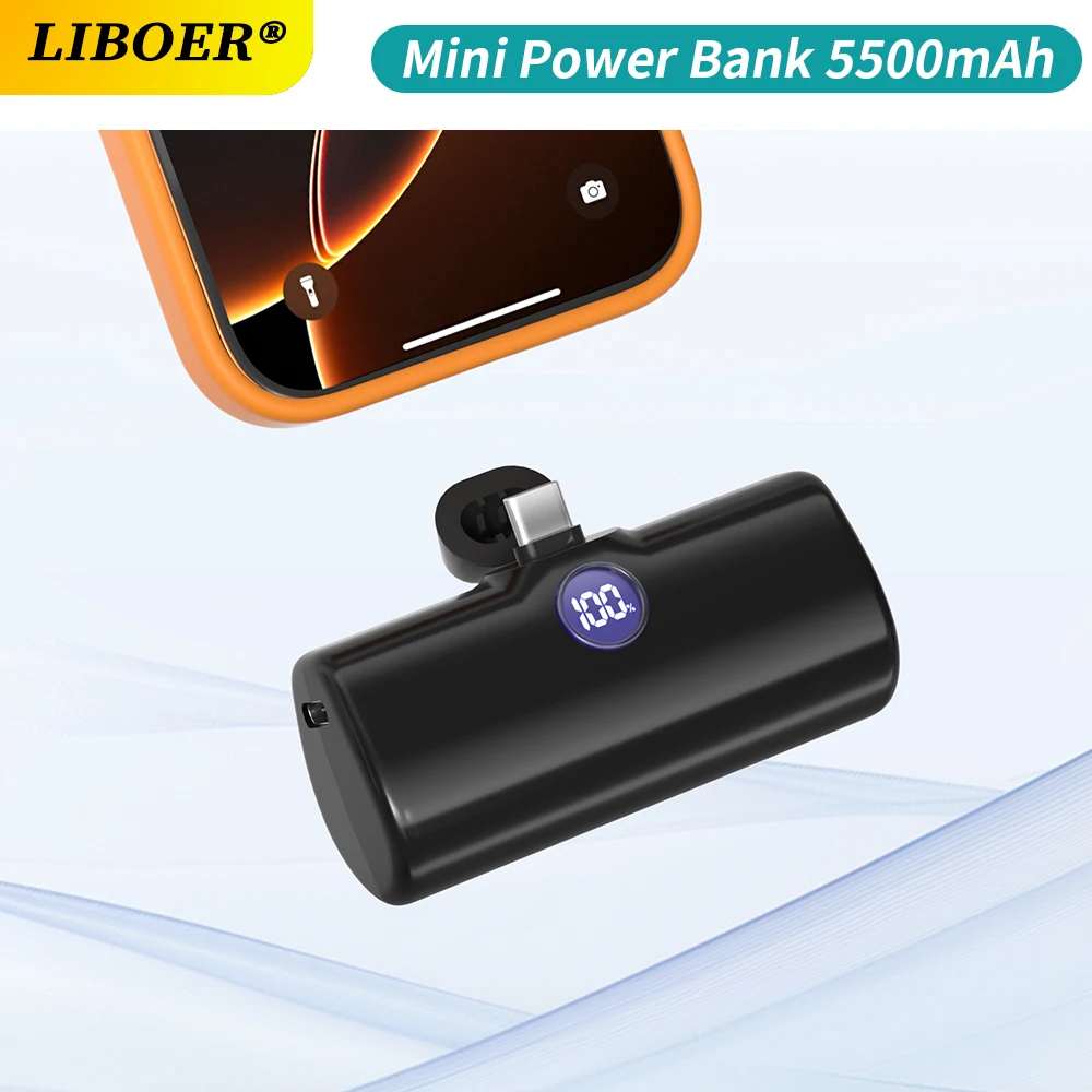 Mini Portable Power Bank 5500mAh Fast Charging with Type-C/Lightning Plug External Battery Pack for iPhone Samsung Xiaomi