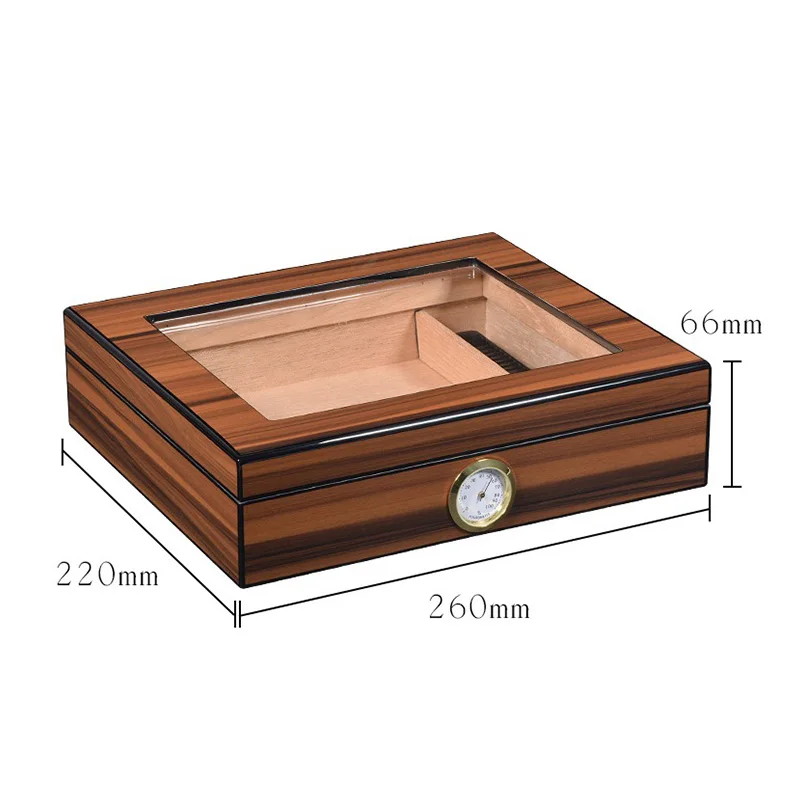 Cigar Storage Desktop Box with Humidifier, Hygrometer, Glass Top, Portable Cigar Humidor for 35 Cigars, Cedar Wood Lined Cabinet