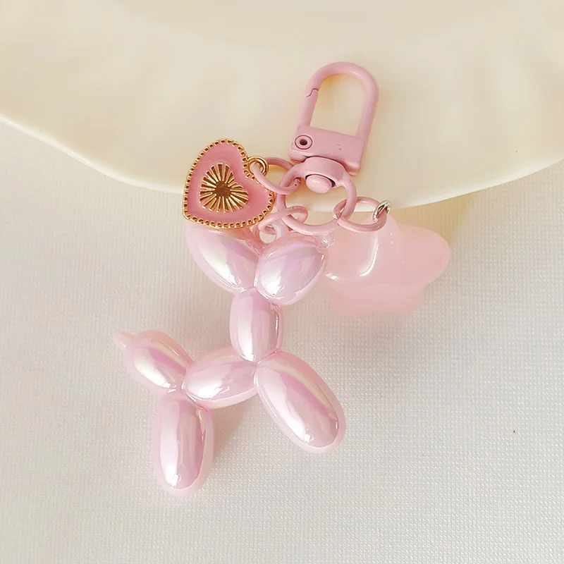 Cute Balloon Dog Keychain Silver Pink Color Custom Letter Pendant Keyring for Car Bag Decoration Women Girls Birthday Gift