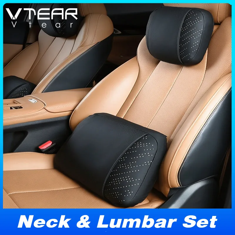 Vtear Universal Car Neck Pillow Lumbar Support Headrest Cushion Memory Foam Luminous Breathable Perforated Interior Accessories