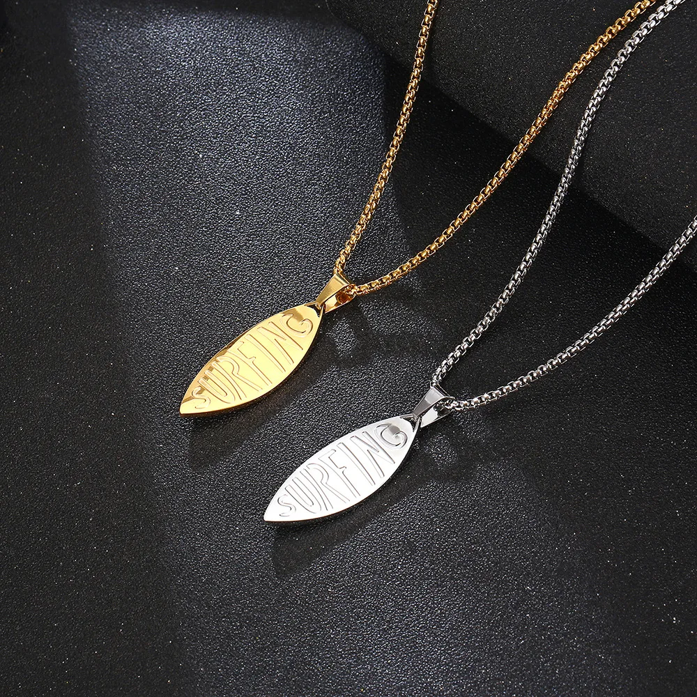 Stainless Steel Fashion Punk Rock Men Surfboard Pendant Necklace Jewelry Gift For Him