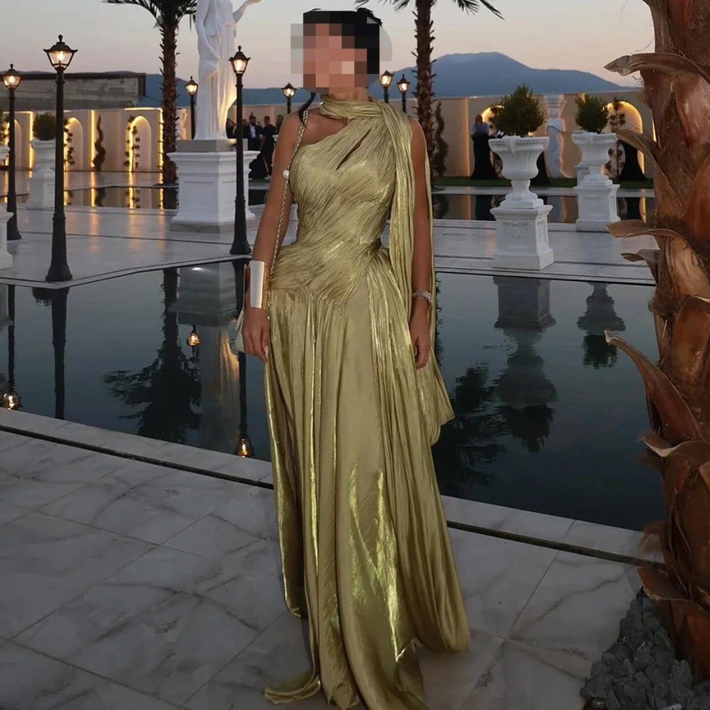 

Elegant Green Shiny Evening Dresses One Shoulder Mermaid Formal Occasion Pleat High Quality Prom Party Gown for Women Customized