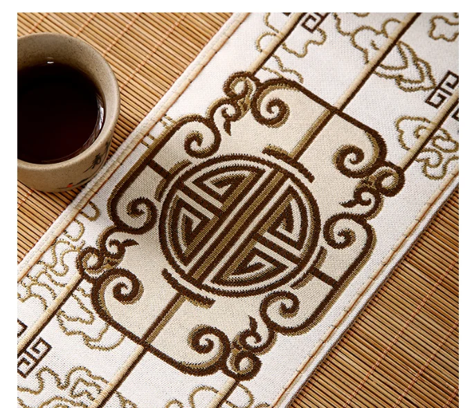 Traditional Chinese Classical Table Runner Bamboo Coffee Khaki Table Runner Jacquard Cabinet Cover Living Room Hotel Dust Proof