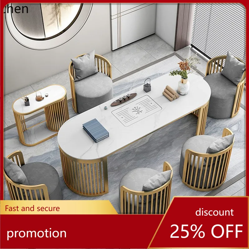 

CZ Office Kung Fu Tea Table Marble Rock Board Tea Table New Chinese Modern Simple Zen Style Home Tea Brewing Table and Chair Set
