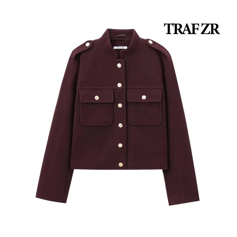 TRAF ZR Woolen Coat Fall Fashion Lady Jackets American Vintage Cropped Coat Elegant and Pretty Women's Coats New in Coats