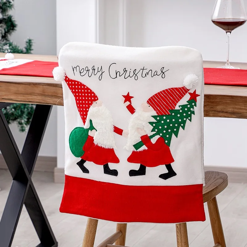 1/2/3PCS Christmas Decor Chair Cover Flannel Printed Applique Backrest Chair Cover Reusable Hotel Store Themed Party Home