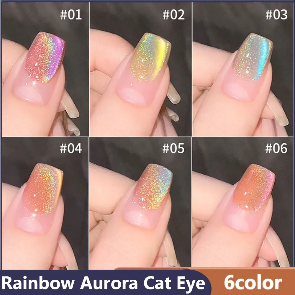 6 kleur/set Regenboog Aurora Cat Eye Gel Nagellak 10 ml Chameleon Magnetische Gel Losweken UV LED nagellak Gel Voor Manicure