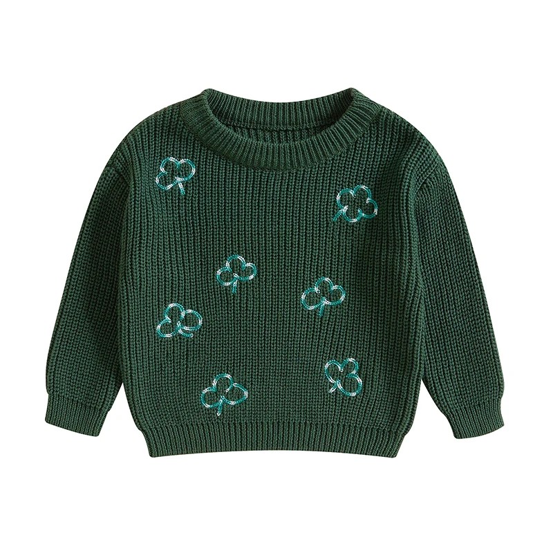 Toddler Girls Boys Sweater Clover Embroidery Long Sleeve Baby Pullovers Ireland Clothes Fall Winter Casual Tops