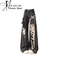 Pantalones vaqueros rasgados para mujer, vaqueros de estilo japonés de los años 2000, estilo gótico, holgados, Estilo Vintage, Y2k