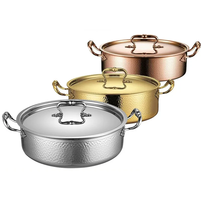 manual hammer printing pot 3-layer steel clear soup pot Commercial double flavor 304 stainless steel thick hot pot