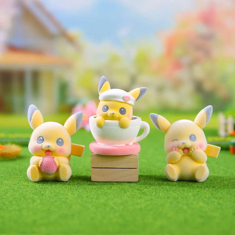 New Kawaii Pikachu No Worries Blind Box Second Round Genuine Flocking Cute Cartoon Doll Figure Desktop Ornament Mystery Box Toy