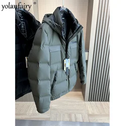 Casaco grosso e quente com capuz masculino, jaqueta puffer curta, 90 pato branco, resistente ao frio, tendência superior masculina, nova, inverno, 2023