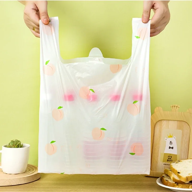 100pcs Cartoon Fruit Pattern Plastic Convenient Handbag Desserts Bread Takeout Packaging Bags Shop Clothing Portable Storage