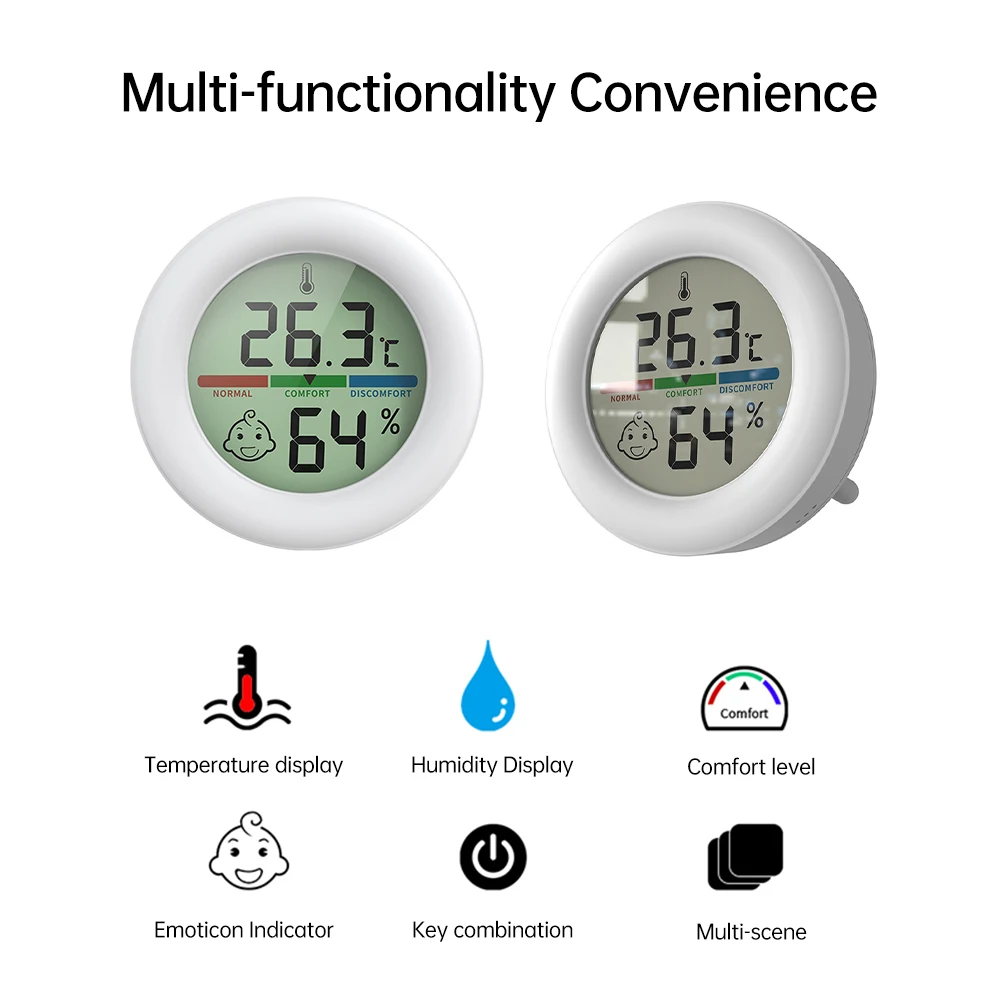 Mini Indoor Thermometer -20~60℃ LCD Digital Temperature Room Hygrometer Gauge Sensor 10%~99%RH Humidity Meter ℃/˚F Unit Convers