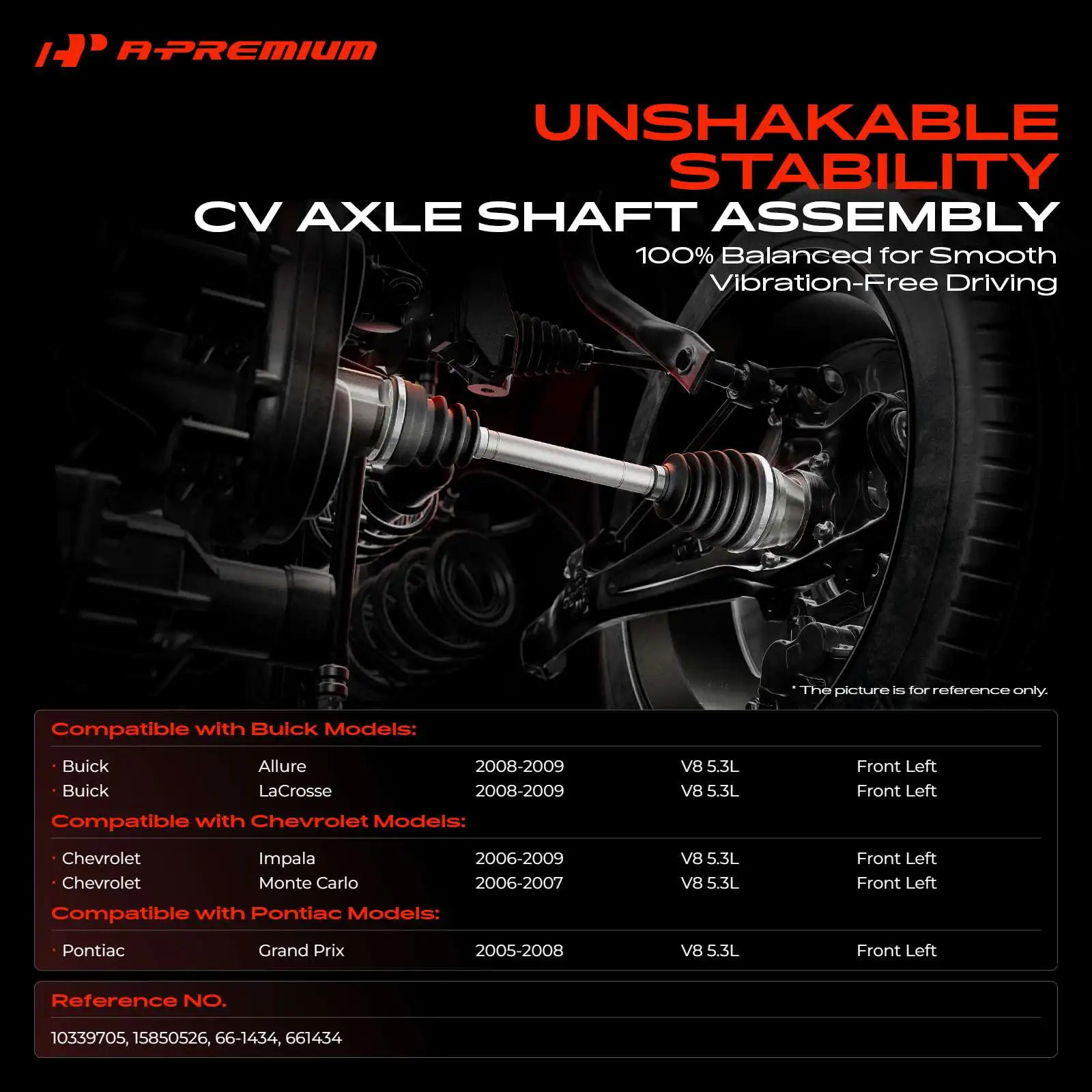 A-Premium Front Driver Side CV Axle Assembly for Chevrolet Impala 2006-2009 Buick LaCrosse Allure 2008-2009 Pontiac Grand Prix
