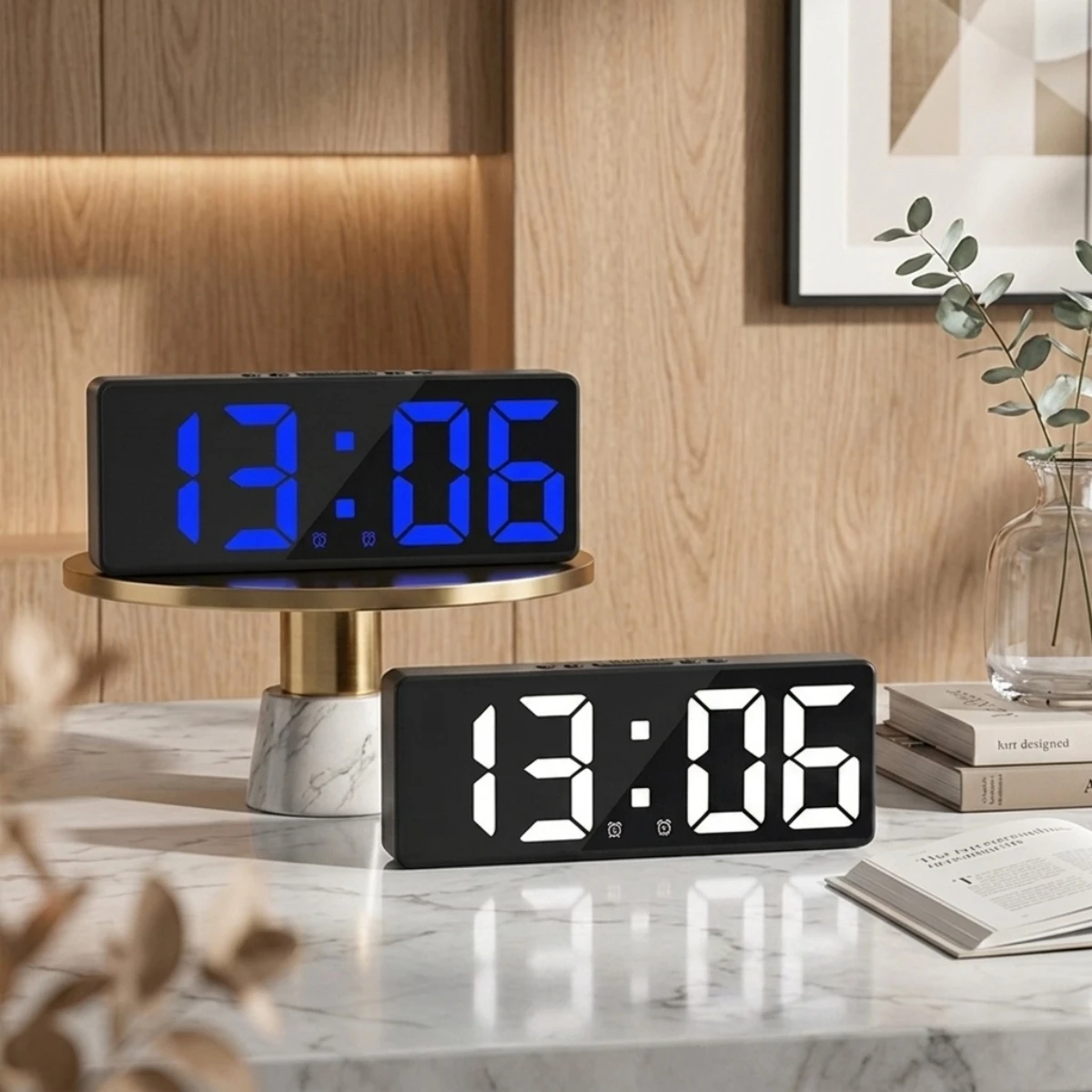 Creative Digital Alarm Clock Temperature Dual Alarms Snooze Night Modes Voice Control Table Clock 12/24H Electronic LED Clocks