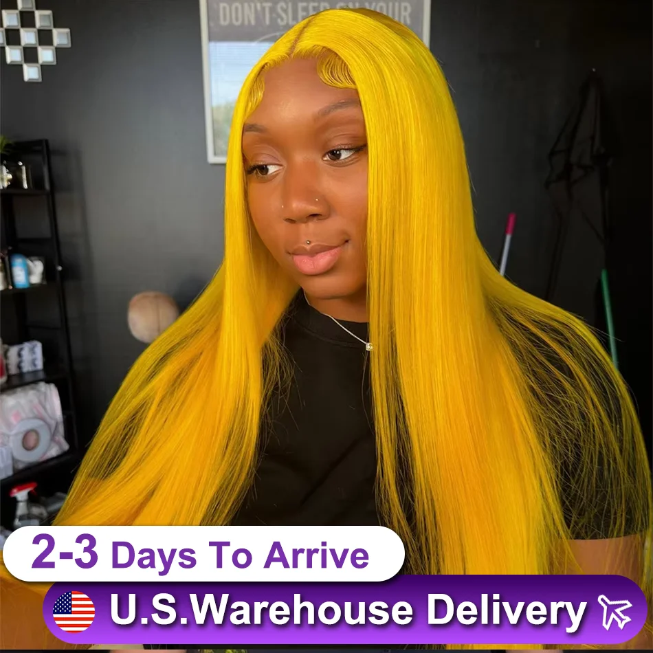 

13x6 Transparent Lace Front Wig Human Hair Remy Brazilian Yellow Colored Human Hair Wigs Pre Plucked Bone Straight Frontal Wig