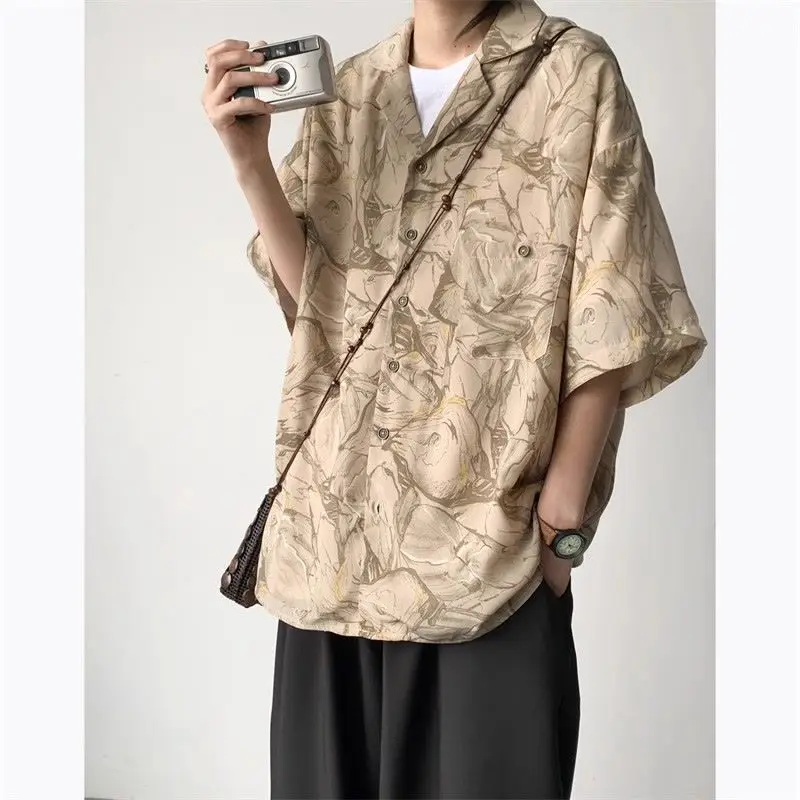 Retro Floral Men's Short-sleeved Vintage Loose Casual High-end Drooping Vacation Shirt Jacket