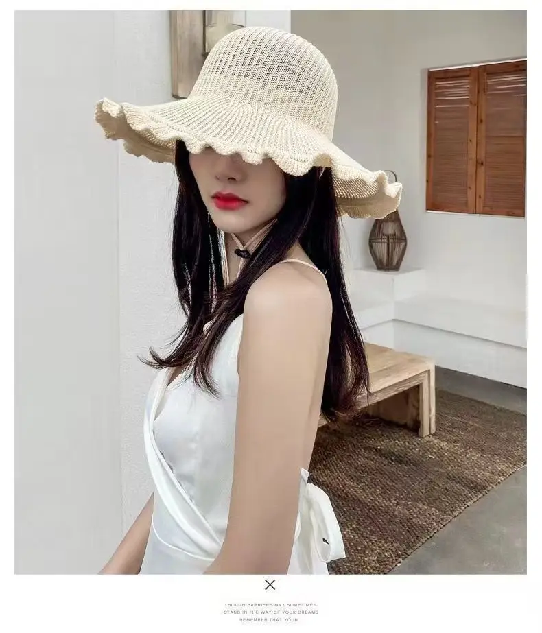 موجة حافة فارغة أفضل قبعة المرأة الصيف في الهواء الطلق حماية الشمس قبعة بواقٍ للشمس السفر شاطئ قبعة الشمس لفة كبيرة حافة القش قبعة قبعات الشاطئ