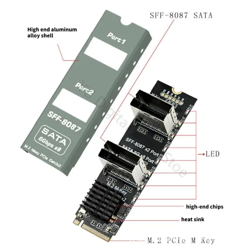 96BA Media Library Array-Erweiterungskarte, M-Key-PCIe-Speicherplatine mit zwei SFF-8087-Ausgängen für acht Laufwerke Routing – Detail 10