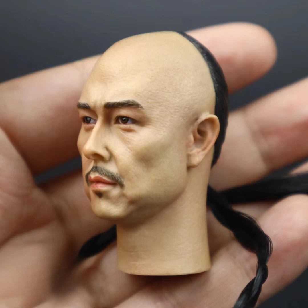 1/6 Scale Qing Dynasty Emperor Head Played Ancient ZhangTie-Lin Braided Hair Head Carving Model for 12